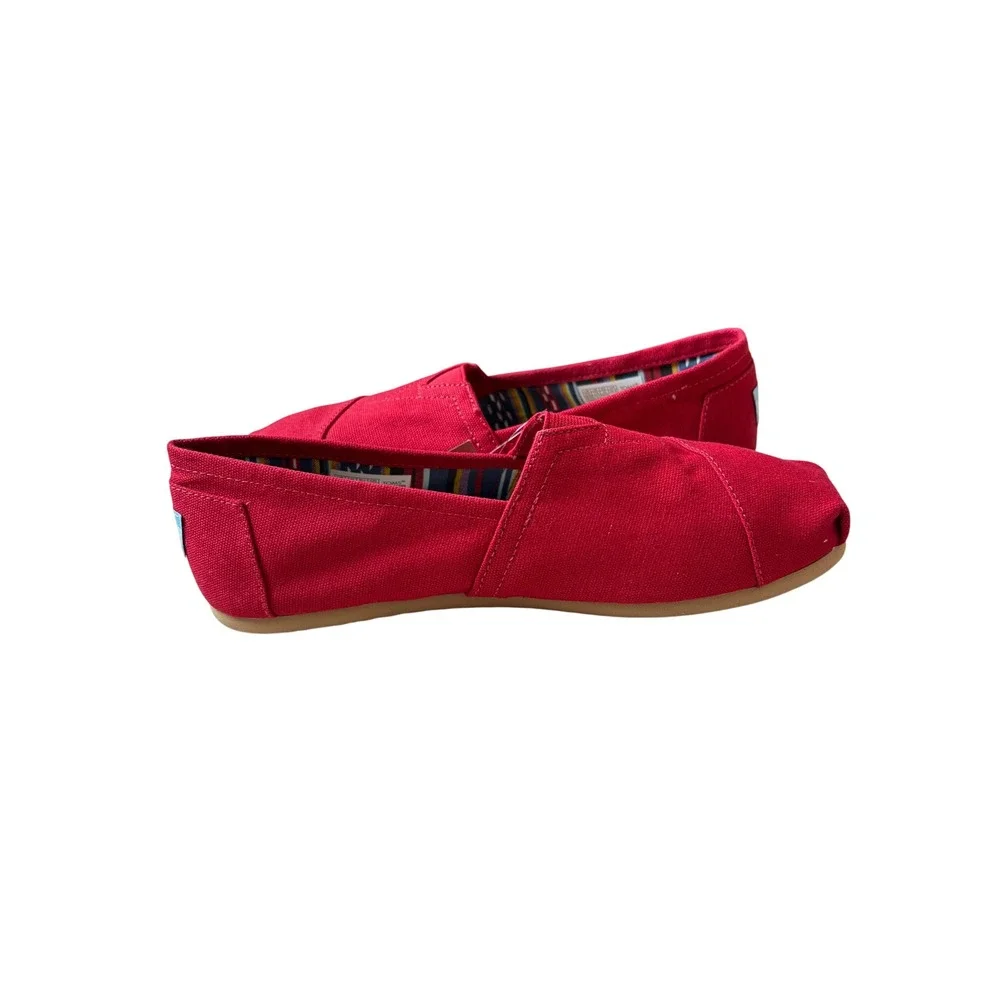 TOMS Womens Alpargata Red Canvas Slip On Loafers Shoes Size 9.5 NWT